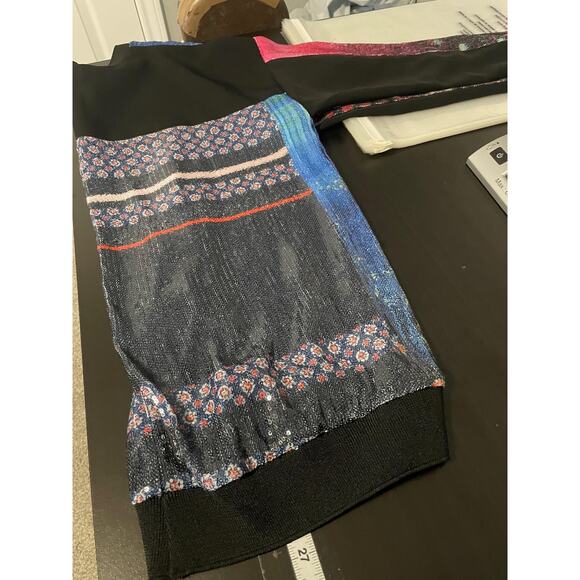 Clover Canyon Womens Small Sequin Plaid Floral Sweatshirt Blue Pink Lightweight - Picture 7 of 8
